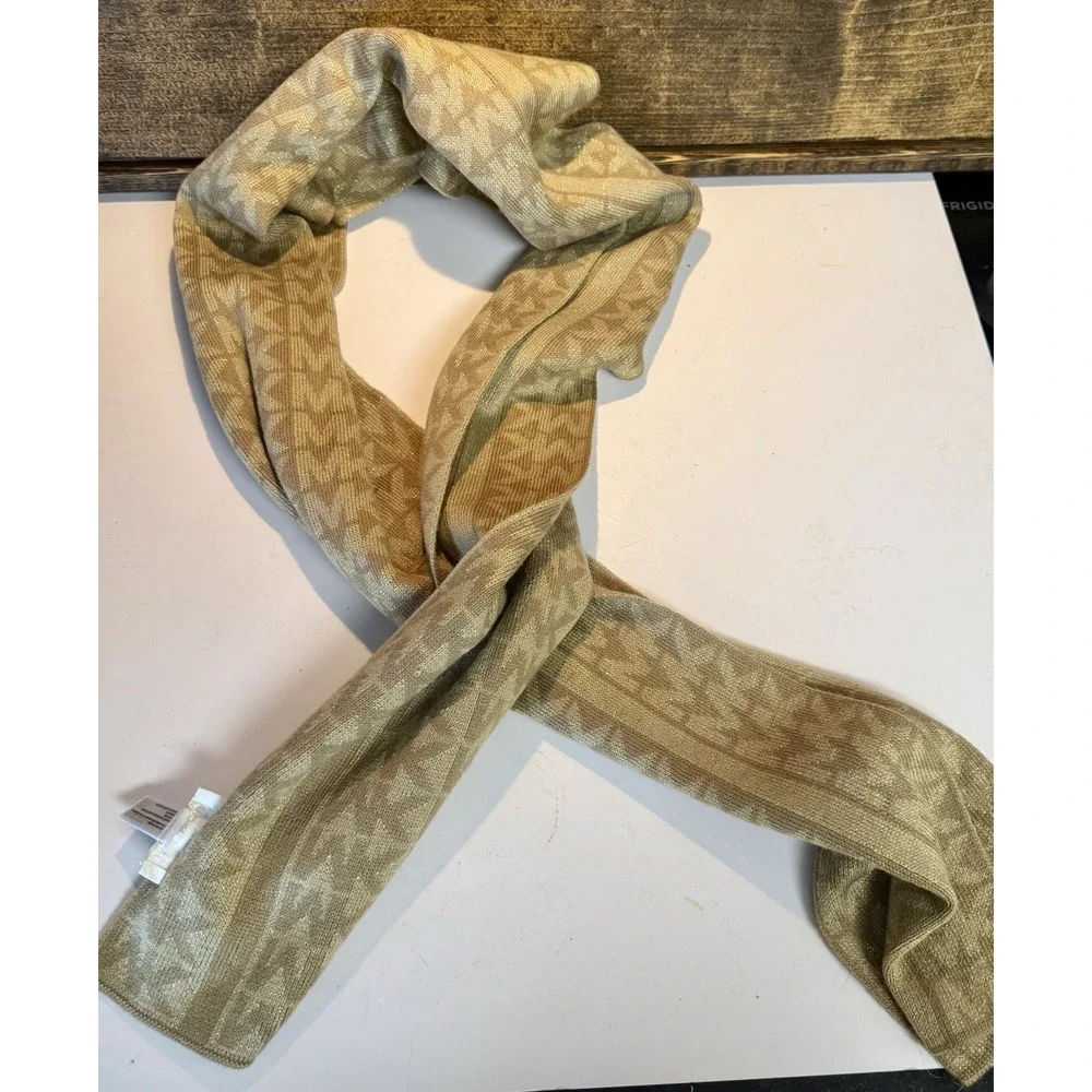 MICHAEL KORS Scarf Women's Camel Knit Monogram MK Signature Logo Long Rectangle